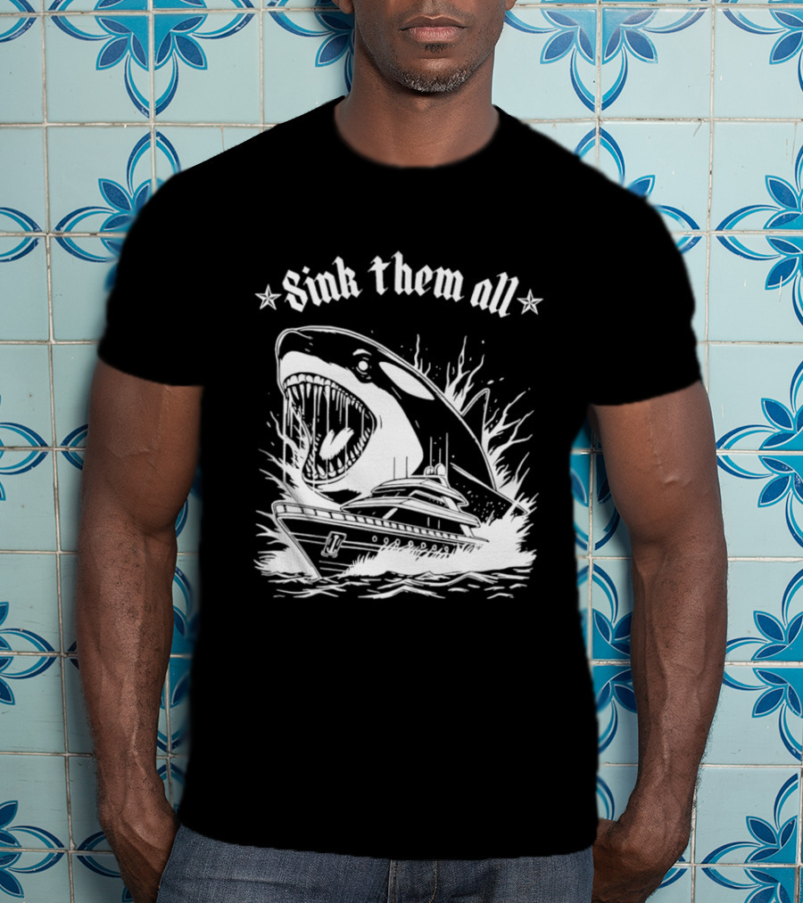 Sink Them All Orca Yacht Attack Scene T-Shirt
