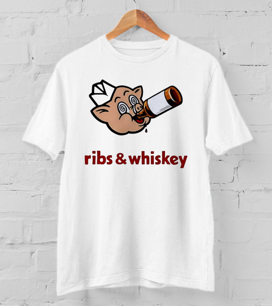 Ribs And Whiskey Pig Drinking Bottle Fun T-Shirt