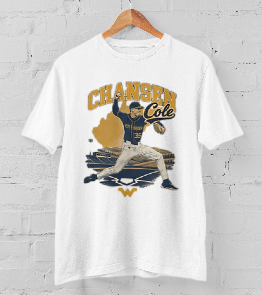Chansen Cole West Virginia Mountaineers Baseball Player 35 Pitching Action T-Shirt