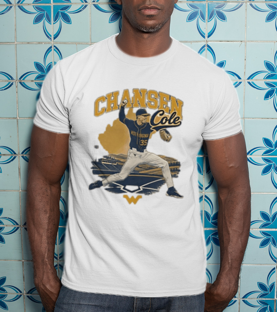 Chansen Cole West Virginia Mountaineers Baseball Player 35 Pitching Action T-Shirt