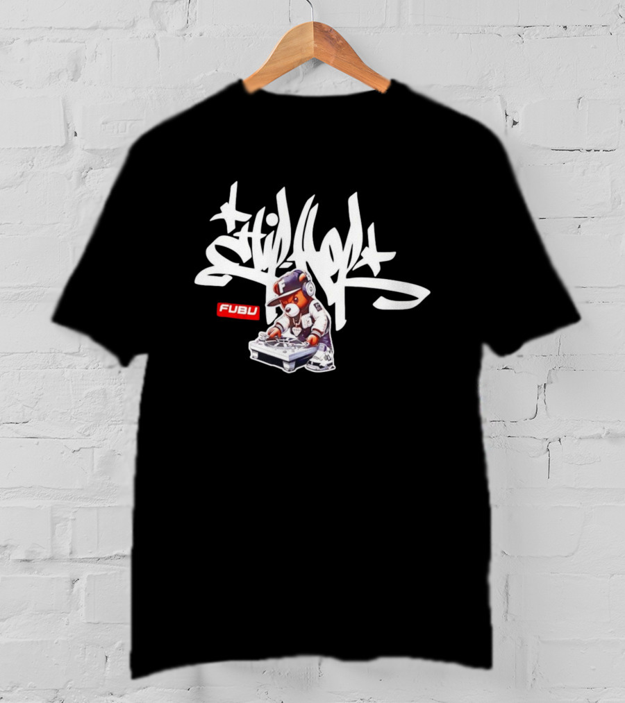 FUBU DJ Bear Still Rollin Hip Hop Scratching Records T-Shirt