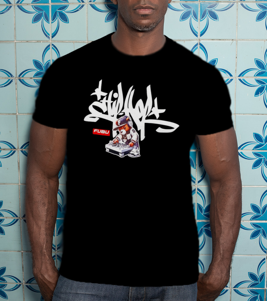 FUBU DJ Bear Still Rollin Hip Hop Scratching Records T-Shirt