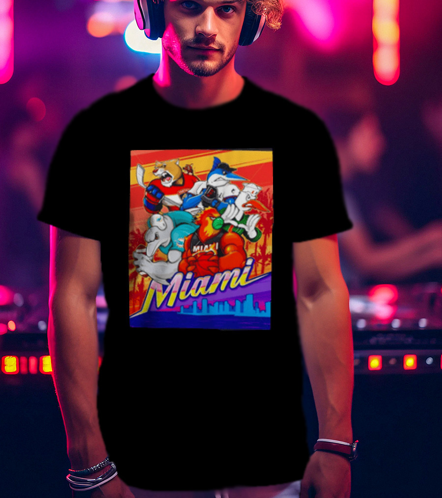 Miami Sports City Team Mascots Collage T-Shirt