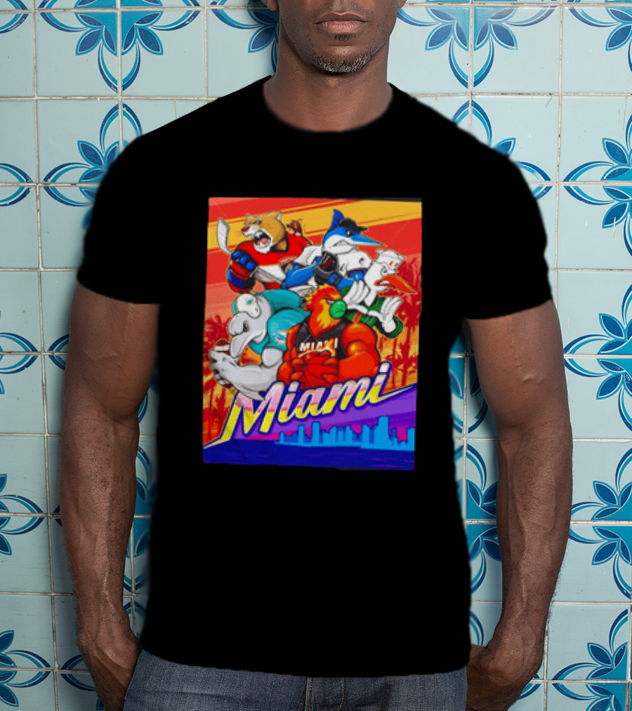 Miami Sports City Team Mascots Collage T-Shirt