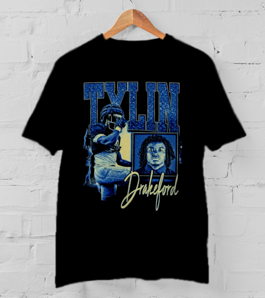 Tylin Drakeford Football Athlete Blue Portrait NFL Style Bootleg T-Shirt