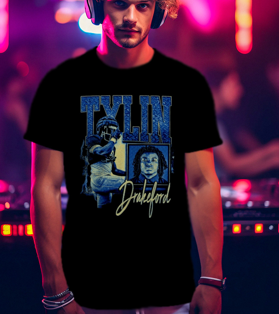 Tylin Drakeford Football Athlete Blue Portrait NFL Style Bootleg T-Shirt