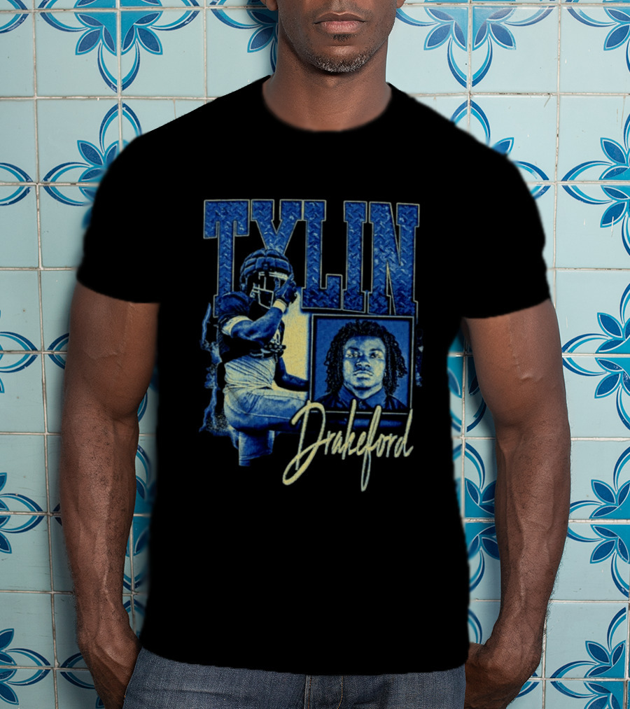 Tylin Drakeford Football Athlete Blue Portrait NFL Style Bootleg T-Shirt