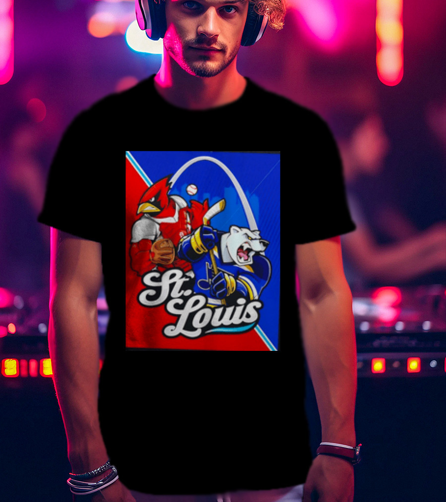 St Louis Cardinals Baseball Blues Hockey Arch Iconic Sports Team Collage T-Shirt