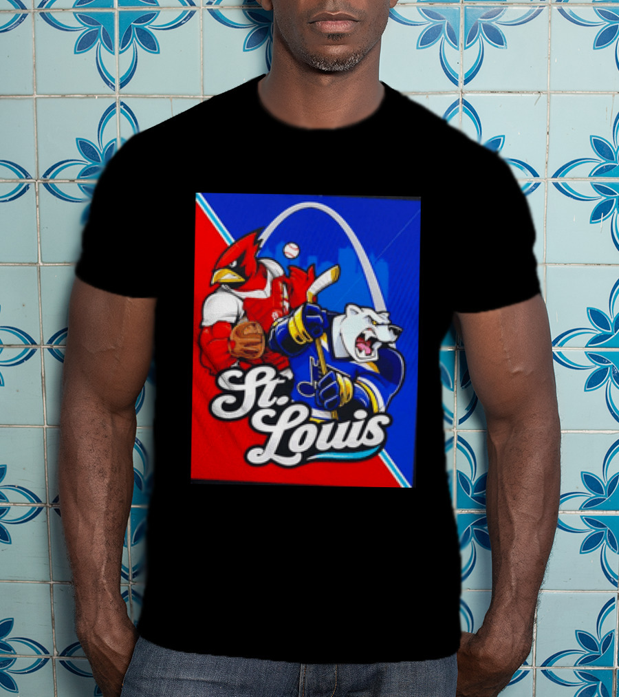 St Louis Cardinals Baseball Blues Hockey Arch Iconic Sports Team Collage T-Shirt