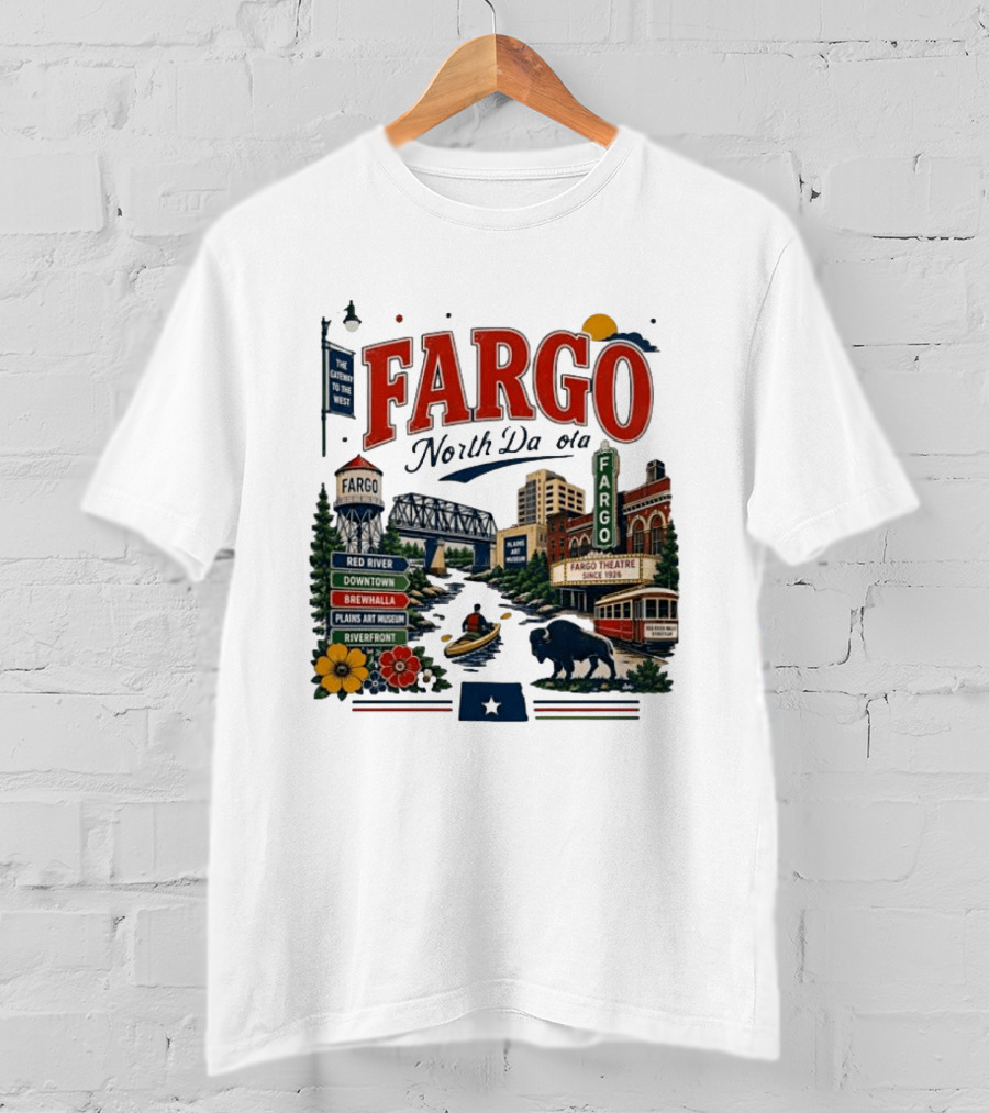 Fargo North Dakota Red River Downtown Brewhalla Plains Art Museum Riverfront Theatre T-Shirt
