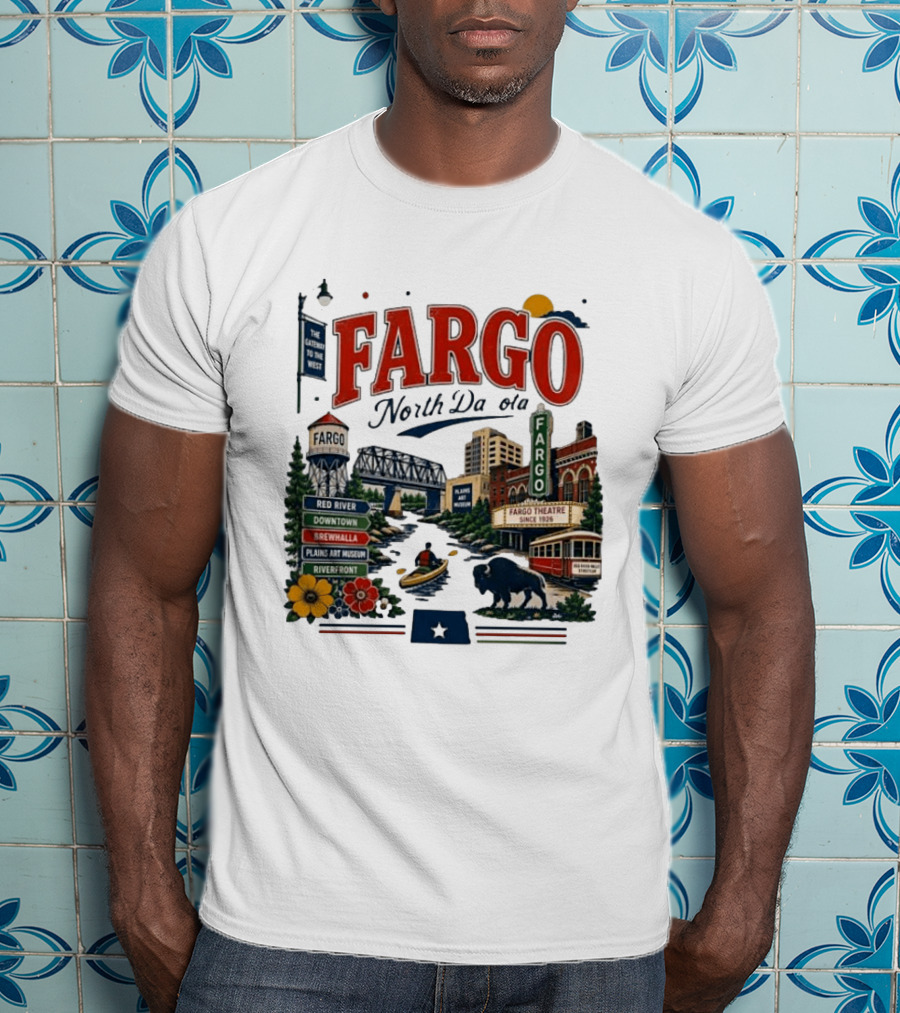 Fargo North Dakota Red River Downtown Brewhalla Plains Art Museum Riverfront Theatre T-Shirt