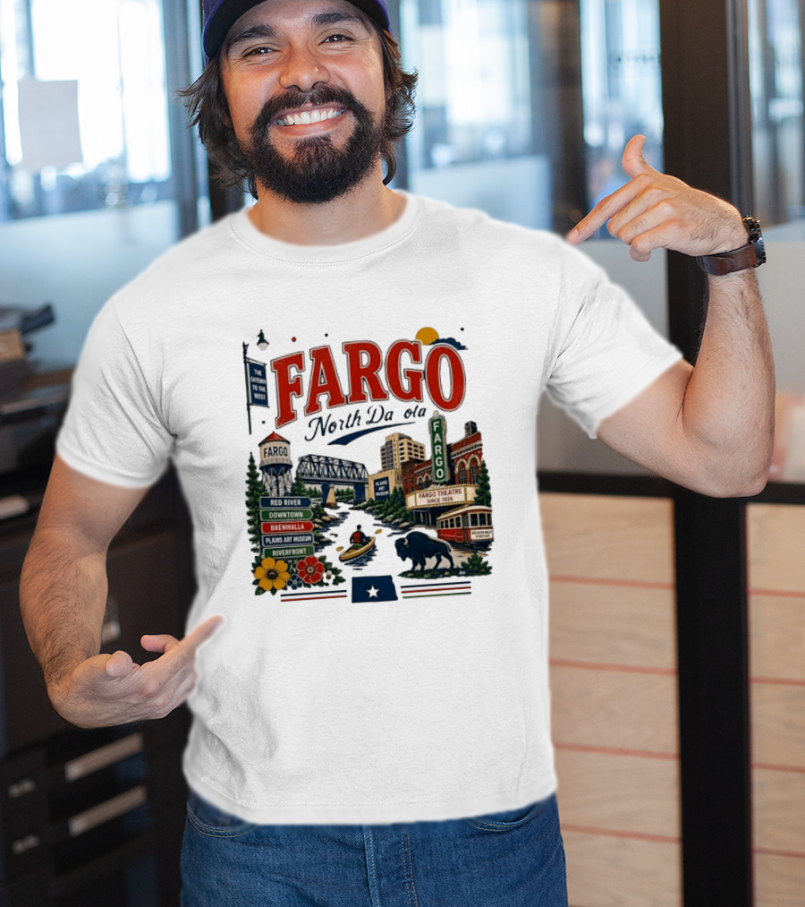 Fargo North Dakota Red River Downtown Brewhalla Plains Art Museum Riverfront Theatre T-Shirt