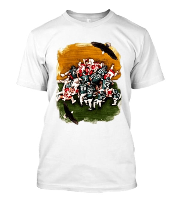 Philadelphia Eagles Tush Push Jalen Hurts Saquon Barkley Jason Kelce Action Play T-Shirt
