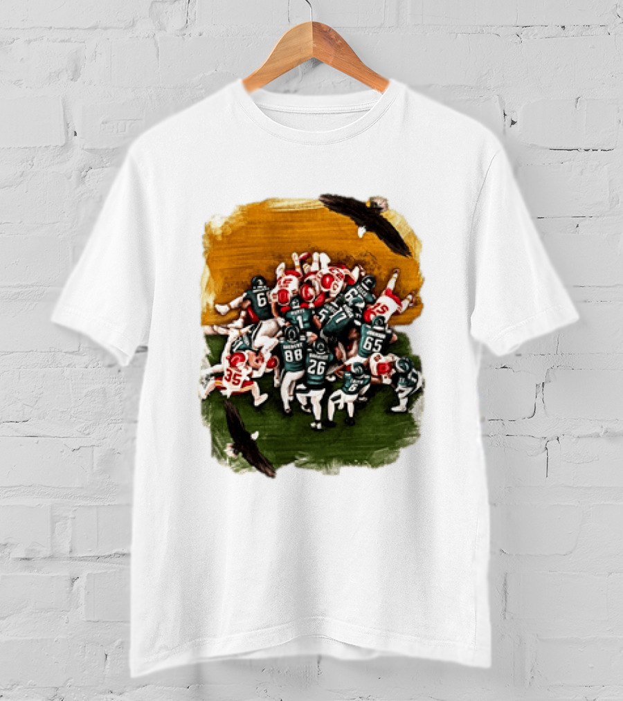 Philadelphia Eagles Tush Push Jalen Hurts Saquon Barkley Jason Kelce Action Play T-Shirt