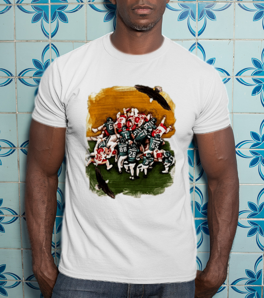 Philadelphia Eagles Tush Push Jalen Hurts Saquon Barkley Jason Kelce Action Play T-Shirt