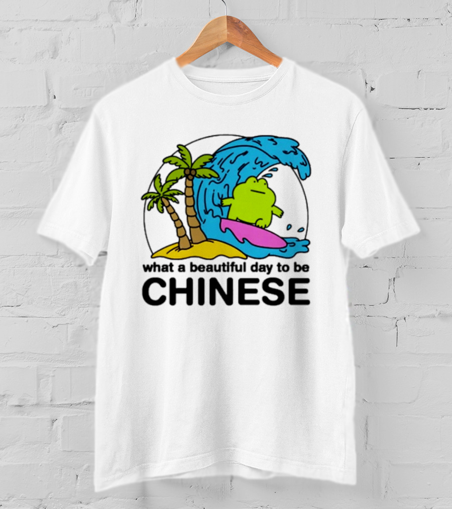 What A Beautiful Day To Be Chinese Surfing Frog With Palm Trees And Waves T-Shirt