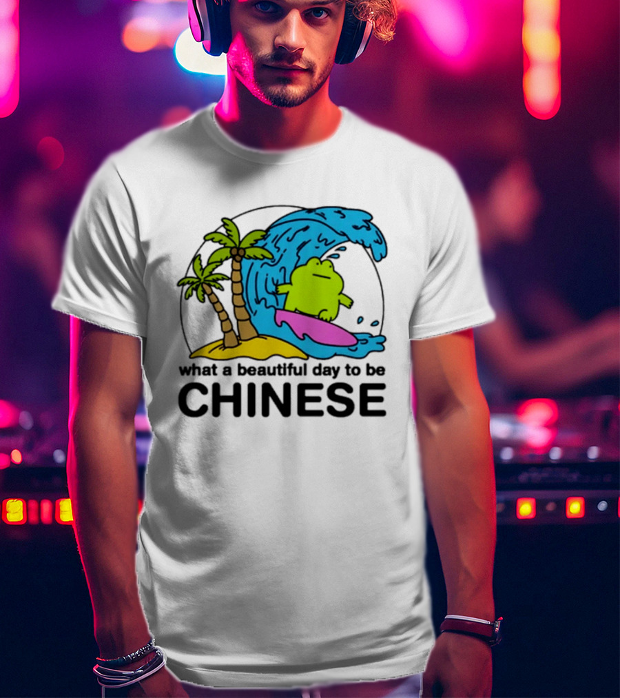 What A Beautiful Day To Be Chinese Surfing Frog With Palm Trees And Waves T-Shirt
