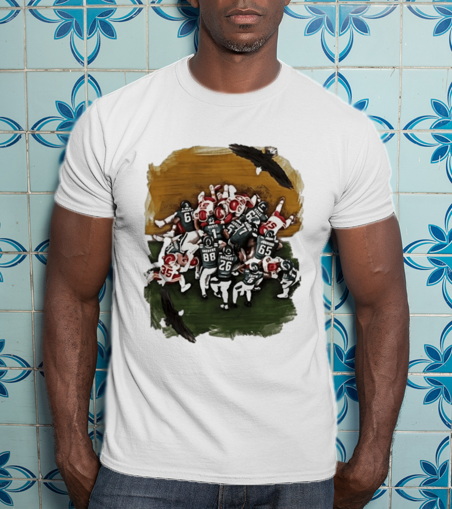 Philadelphia Eagles Tush Push Football Play Action With Team Players And Opponents T-Shirt
