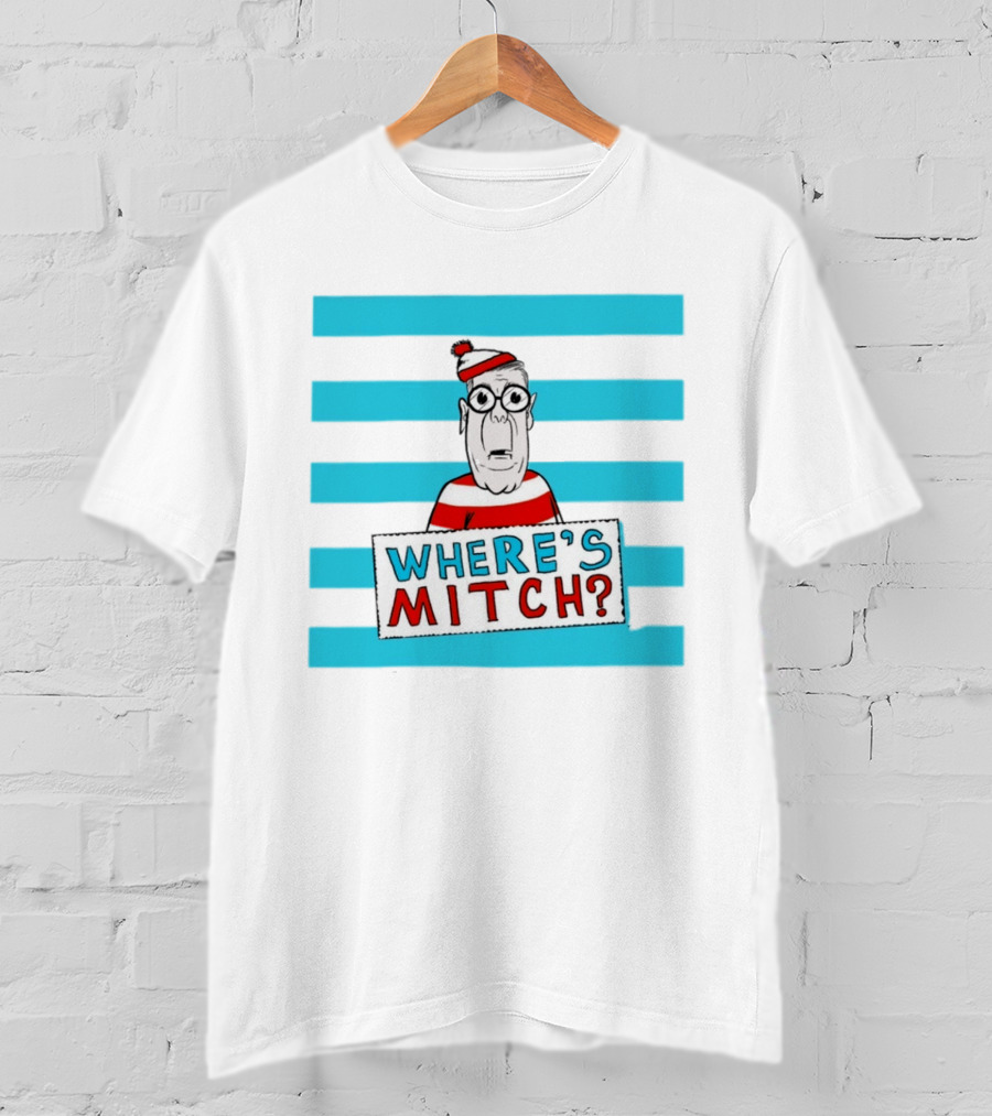 WHERE'S MITCH Striped Sweater Glasses Red Hat Humor T-Shirt
