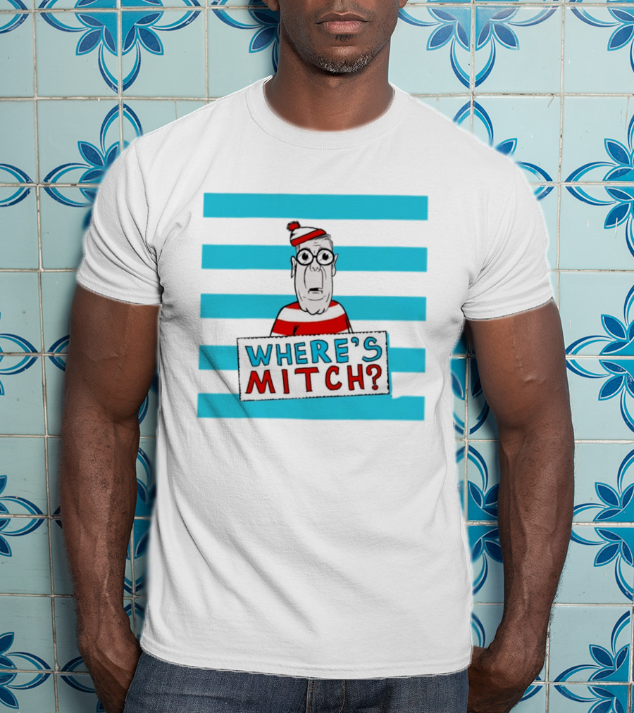 WHERE'S MITCH Striped Sweater Glasses Red Hat Humor T-Shirt