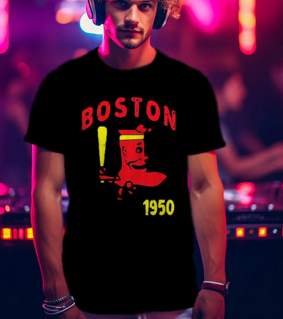 Boston 1950 Baseball Player Boot And Bat T-Shirt