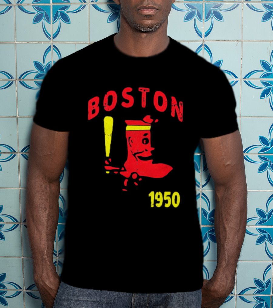 Boston 1950 Baseball Player Boot And Bat T-Shirt