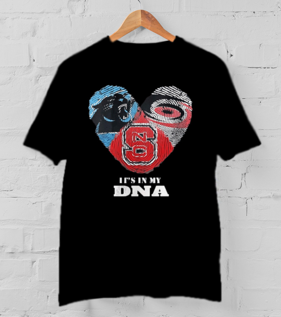 Carolina Panthers NC State Wolfpack It's In My DNA Fingerprint Heart T-Shirt
