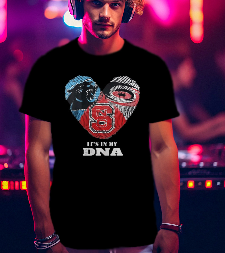 Carolina Panthers NC State Wolfpack It's In My DNA Fingerprint Heart T-Shirt