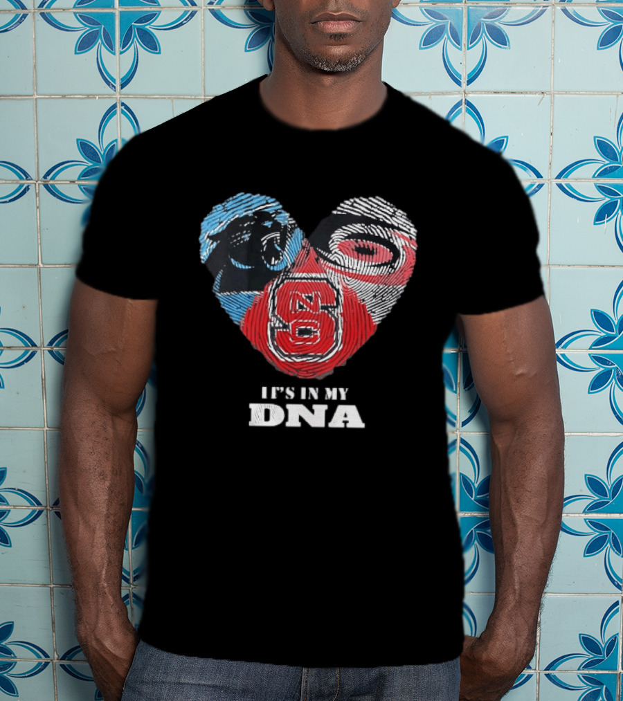 Carolina Panthers NC State Wolfpack It's In My DNA Fingerprint Heart T-Shirt