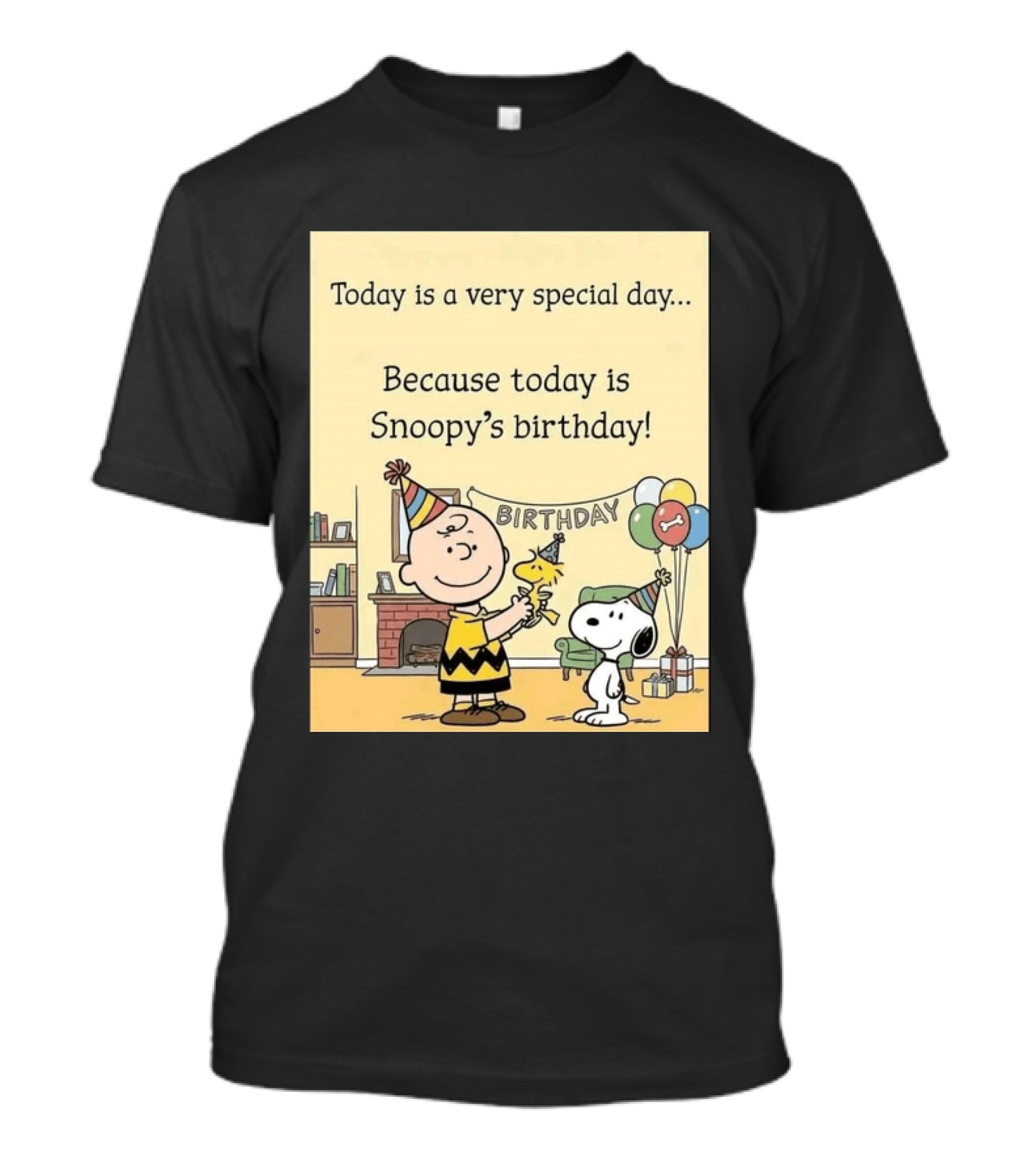 Celebrate Snoopy's Birthday With Charlie Brown And Woodstock In Party Hats And Balloons T-Shirt