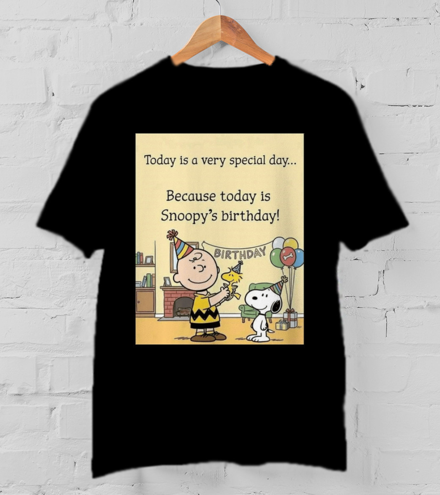 Celebrate Snoopy's Birthday With Charlie Brown And Woodstock In Party Hats And Balloons T-Shirt