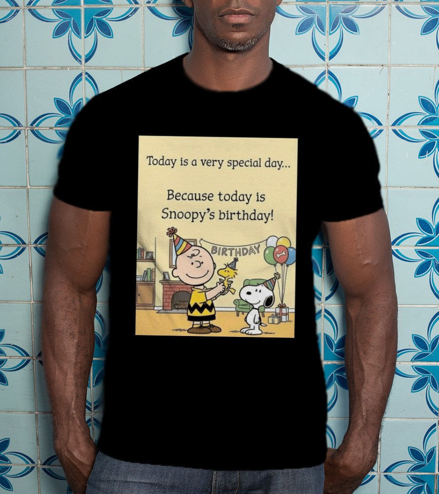 Celebrate Snoopy's Birthday With Charlie Brown And Woodstock In Party Hats And Balloons T-Shirt