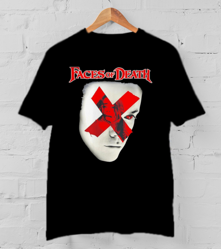 Faces Of Death Horror Movie Red X Iconic Scream Mask T-Shirt