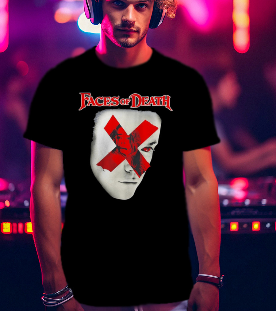Faces Of Death Horror Movie Red X Iconic Scream Mask T-Shirt