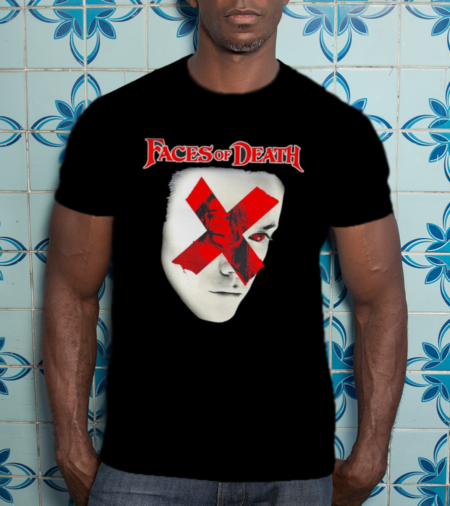 Faces Of Death Horror Movie Red X Iconic Scream Mask T-Shirt