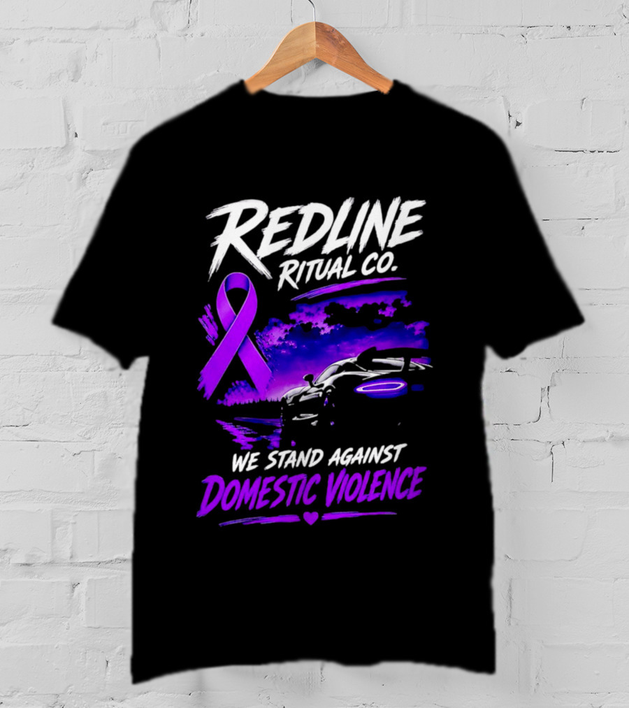 Redline Ritual Co Purple Ribbon We Stand Against Domestic Violence T-Shirt