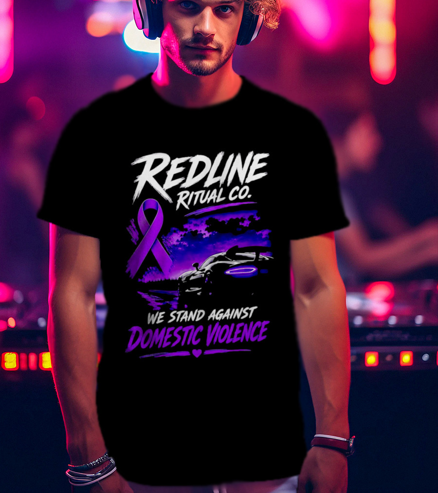 Redline Ritual Co Purple Ribbon We Stand Against Domestic Violence T-Shirt