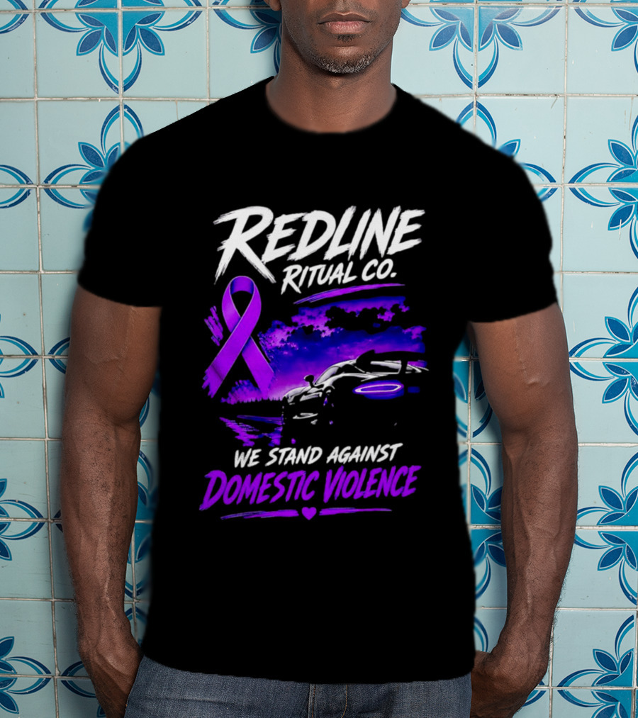 Redline Ritual Co Purple Ribbon We Stand Against Domestic Violence T-Shirt