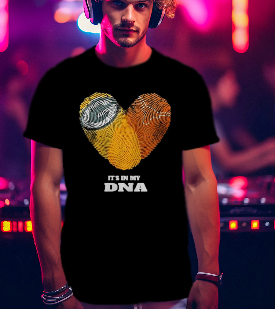 Green Bay Packers Texas Longhorns Heart Shape Fingerprints It's In My DNA T-Shirt