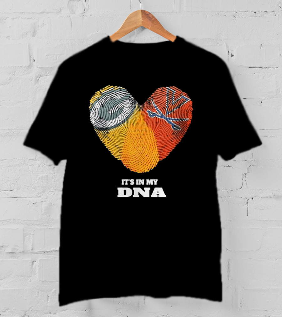 Green Bay Packers Virginia Cavaliers It's In My DNA Heart Fingerprints Love Fans T-Shirt