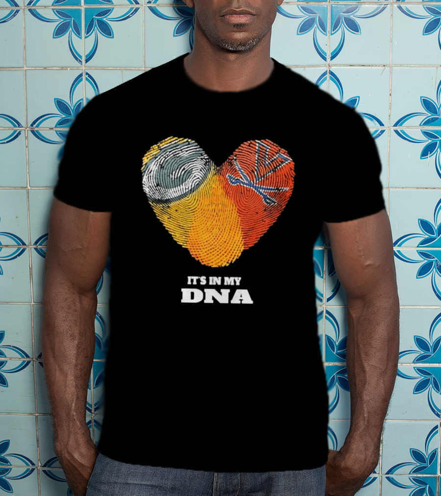 Green Bay Packers Virginia Cavaliers It's In My DNA Heart Fingerprints Love Fans T-Shirt