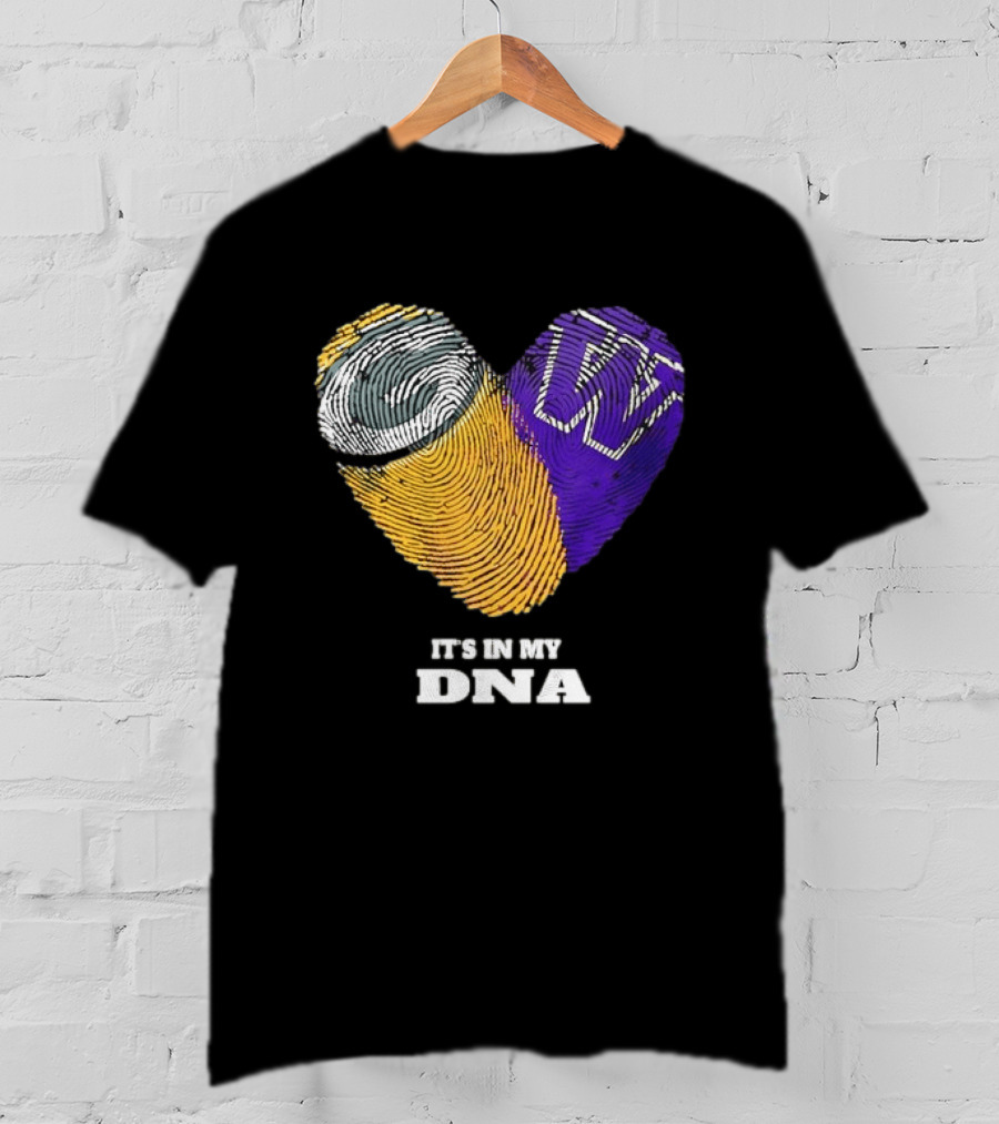 Green Bay Packers Washington Huskies Fingerprint Heart It's In My DNA T-Shirt