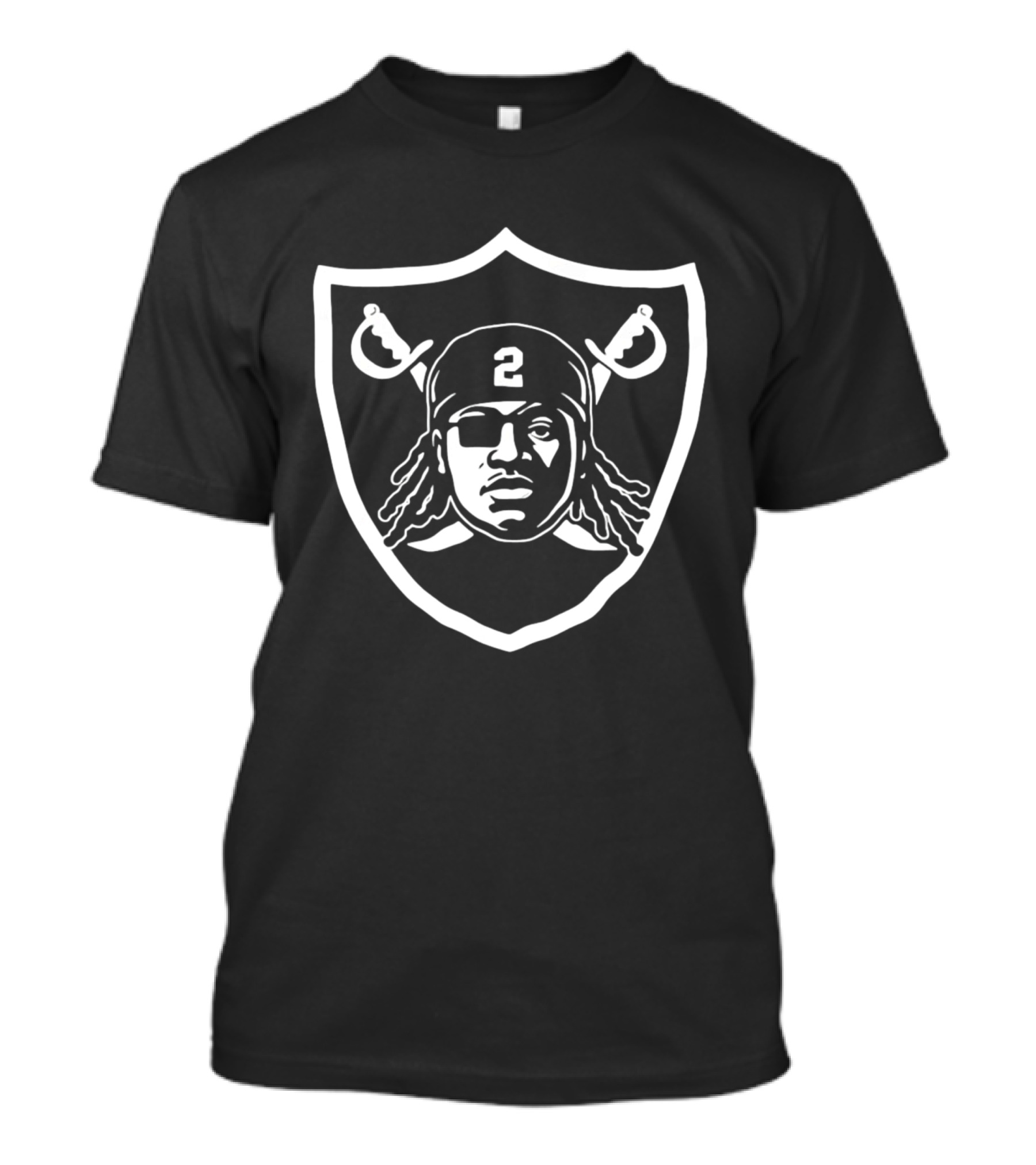 Raiders Custom Football Shield 2 Eyepatch Dreadlocks Swords T-Shirt