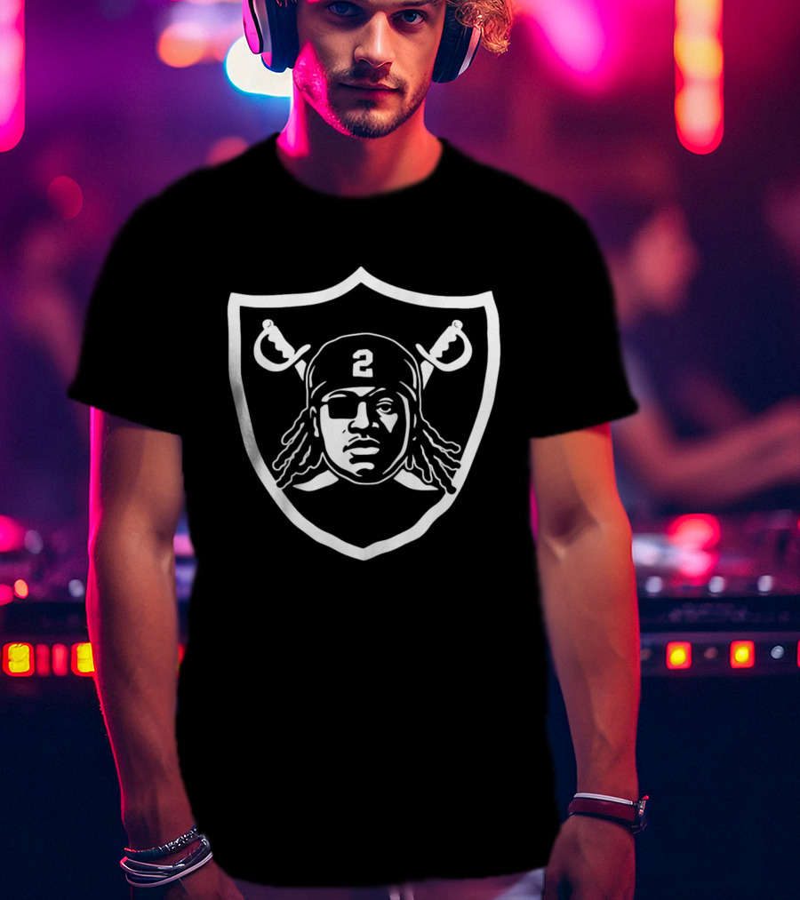 Raiders Custom Football Shield 2 Eyepatch Dreadlocks Swords T-Shirt