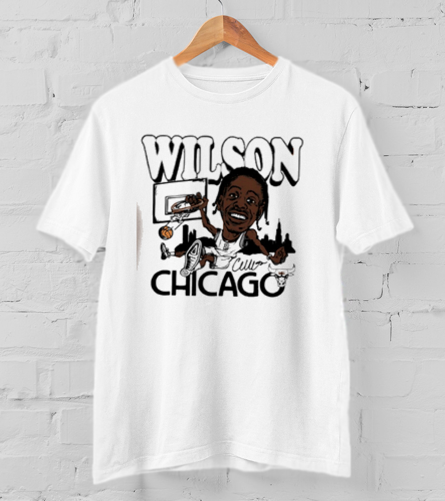 Wilson Dunking Basketball Caricature Chicago Bulls Skyline T-Shirt