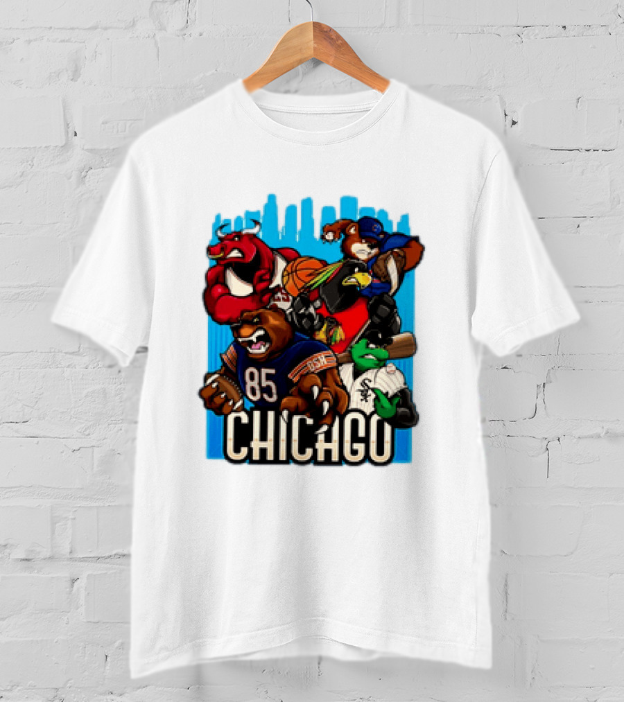 Chicago Bulls Bears Blackhawks Cubs White Sox Sports Team Characters T-Shirt
