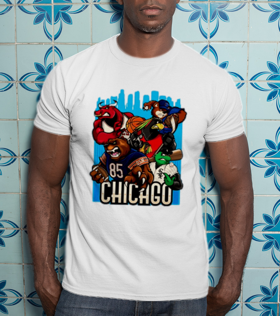 Chicago Bulls Bears Blackhawks Cubs White Sox Sports Team Characters T-Shirt