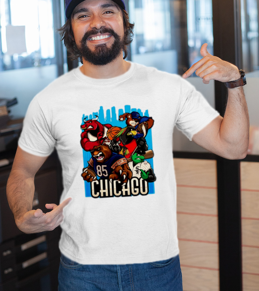 Chicago Bulls Bears Blackhawks Cubs White Sox Sports Team Characters T-Shirt