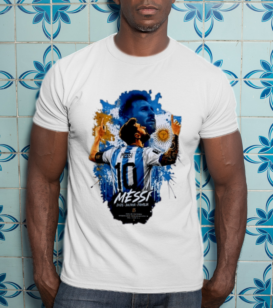 Messi Dios Patria Familia Argentina Football 10 Pointing To The Sky T-Shirt