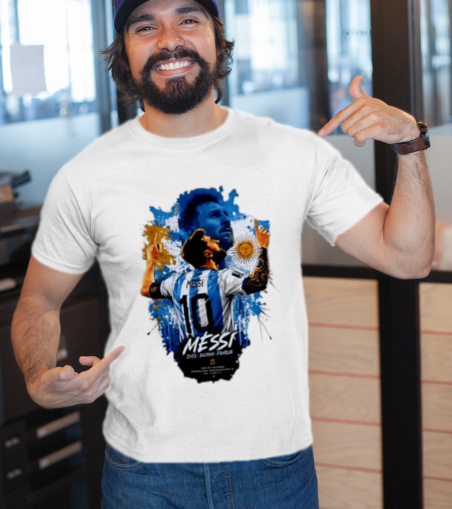Messi Dios Patria Familia Argentina Football 10 Pointing To The Sky T-Shirt